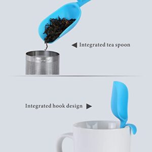 KITCHENDAO 2 in 1 Silicone Extra Fine Mesh Tea Infuser Filter with Integrated Spoon, Anti-floating Tea Steeper, Stainless Steel Tea Diffuser Strainer for Loose Leaf Tea, BPA Free, 2 Pack