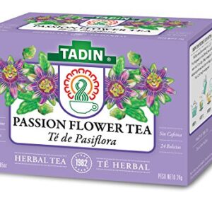 Tadin Passion Flower Herbal Tea, Caffeine Free, 24 Tea Bags Per Box, Pack of 6 Boxes Total