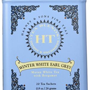 Harney & Son's Mothers Day Winter White Earl Grey Tea (20 Sachets, 1.4oz Tin) - Chinese White Tea Blended with Natural Lemony Bergamot - Caffeinated, Light Bodied Brew - Comes in Decorative Tin