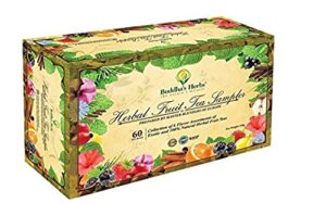buddha's herbs herbal fruit tea sampler, caffeine-free flavored herbal tea, immune support, 6 exotic blends of organic herbs, perfect for christmas and new year gifts, 60 count decaffeinated tea bags