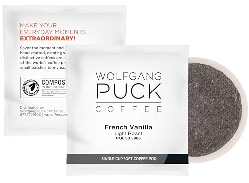 Wolfgang Puck Coffee, French Vanilla Coffee, 9.5 Gram Pods, 18 Count