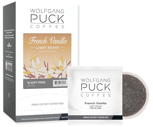 Wolfgang Puck Coffee, French Vanilla Coffee, 9.5 Gram Pods, 18 Count