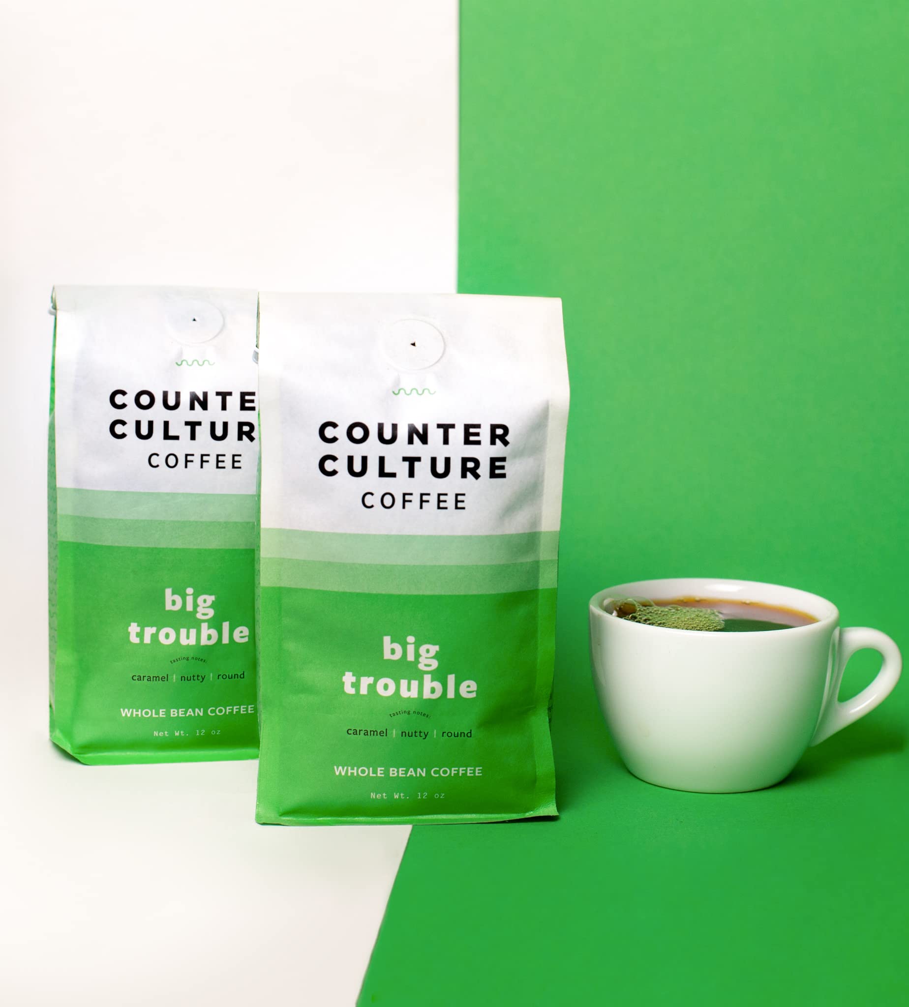 Counter Culture Coffee Big Trouble - Medium Roast, Sustainably Sourced, Kosher, Whole Bean Coffee - Nutty, Caramel, and Chocolate Flavors - 12oz (2 Bags)