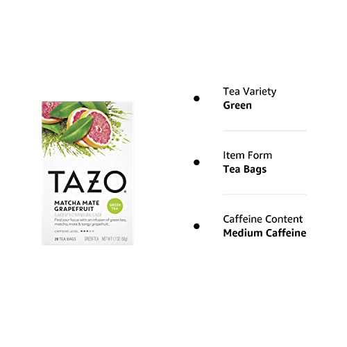TAZO Matcha Mate Grapefruit Tea Bags, 20 Count (Pack of 6)