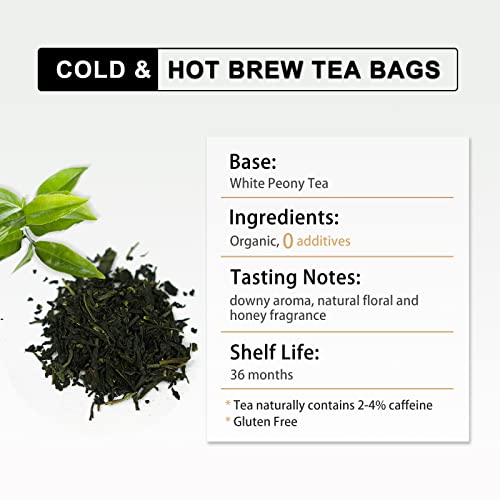 RIANTEA Organic White Tea Bags Cold & Hot Brew 36 Count, Sugar Free Low Caffeine Ice White Peony Tea, Non-GMO Natural Premium Tea Leaf, 2.5 OZ (72g)