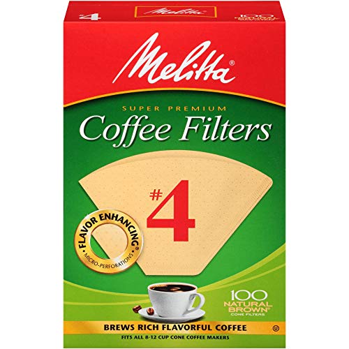 Melitta 4 Cone Coffee Filters, Unbleached Natural Brown, 100 Total Filters Count - Packaging May Vary