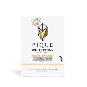 pique organic white peony tea crystals - antioxidants for radiant skin, immune support, fujian chinese caffeinated tea - 14 single serve sticks (pack of 1)