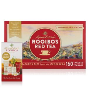 african extracts rooibos tea - with bonus skincare pack -160 teabags usda organic south african 100% pure caffeine free fairtrade