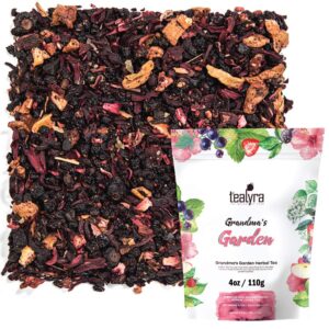 tealyra - grandma's garden berry - fruit tea blend - hibiscus and berries based herbal loose leaf tea - vitamines rich - caffeine-free - hot and iced tea - 110g (4-ounce)