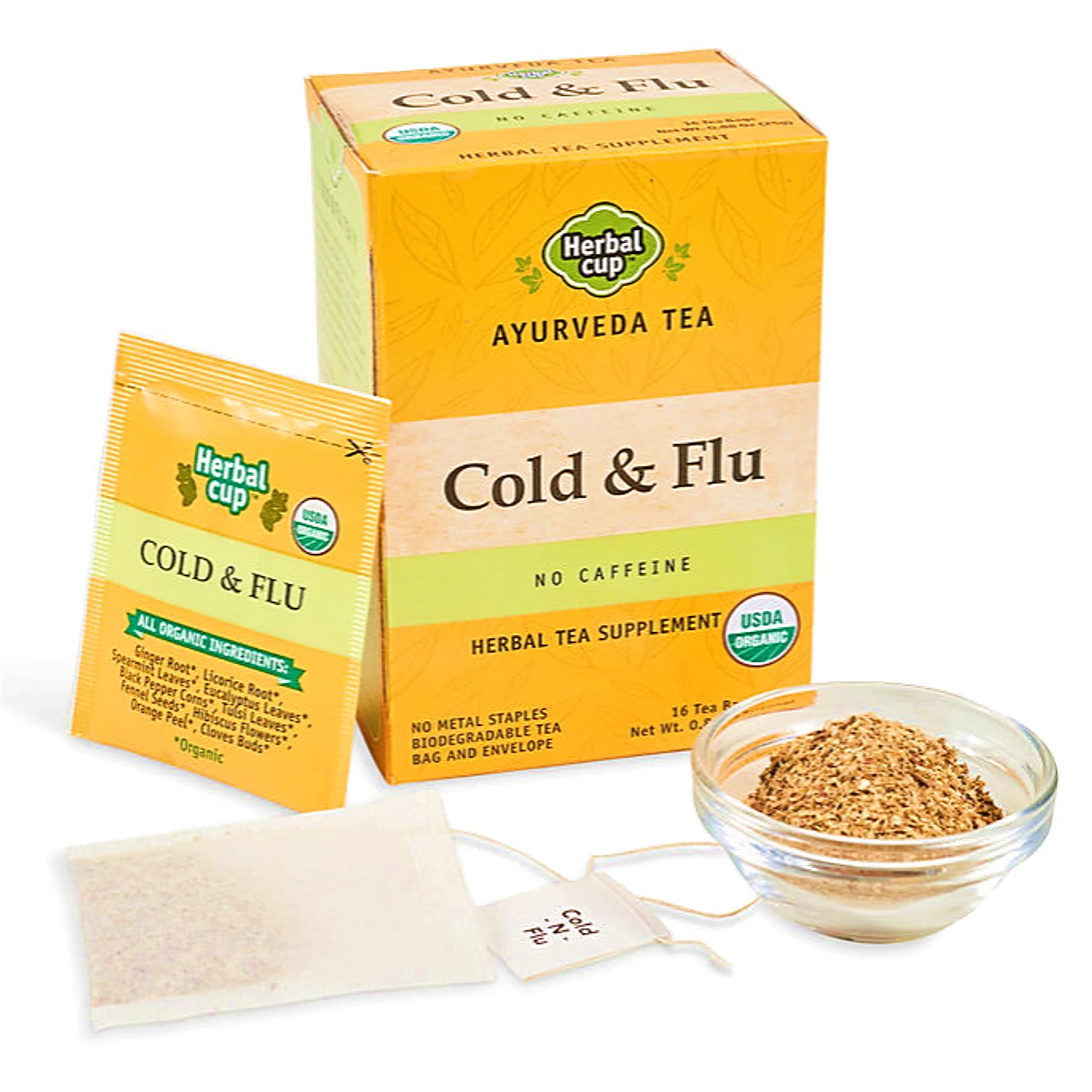 Herbal Cup Ayurveda Cold & Flu Tea, Organic Health & Wellness, No Caffeine Herbal Teas (16 Count, Pack of 1)
