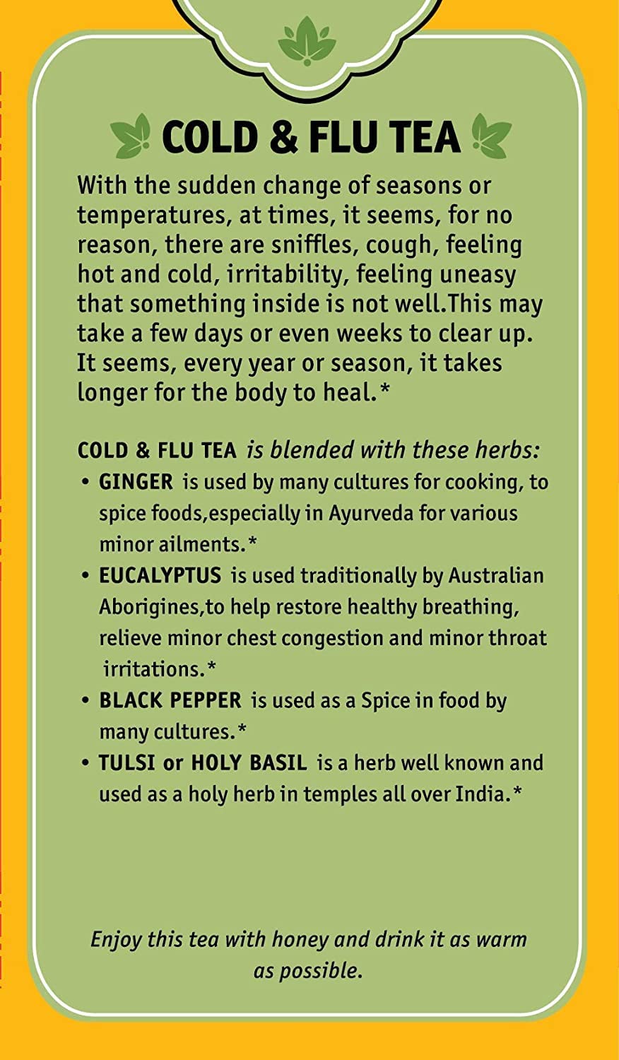 Herbal Cup Ayurveda Cold & Flu Tea, Organic Health & Wellness, No Caffeine Herbal Teas (16 Count, Pack of 1)