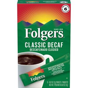 folgers classic decaf decaffeinated instant coffee crystals, 6 single serve packets (pack of 12)