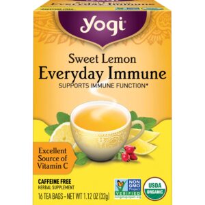yogi tea sweet lemon everyday immune tea - 16 tea bags per pack (4 packs) - daily immune support tea - delicious lemon tea bags - includes tulsi, lemongrass, rose hip, lemon peel & more