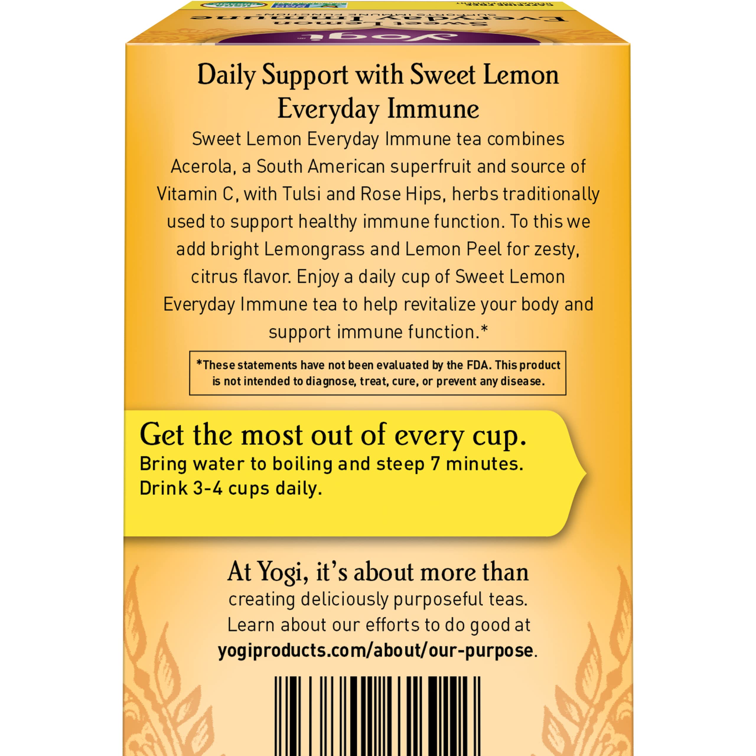 Yogi Tea Sweet Lemon Everyday Immune Tea - 16 Tea Bags per Pack (4 Packs) - Daily Immune Support Tea - Delicious Lemon Tea Bags - Includes Tulsi, Lemongrass, Rose Hip, Lemon Peel & More