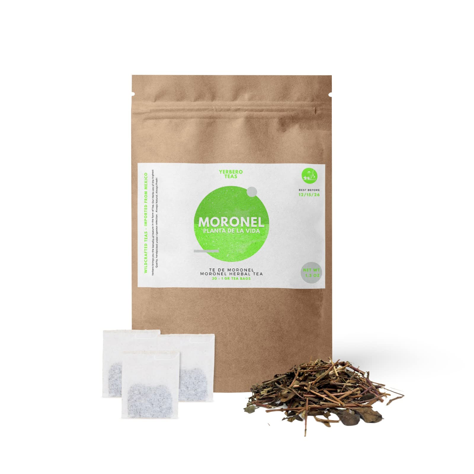 Yerbero - Moronel(Planta De La Vida) 30 Tea Bags 1gr (0.03oz) - Net WT 30gr (1.3oz) | Stand Up Resealable Bag | Crafted By Nature100% All Natural, non-GMO, Gluten-free.
