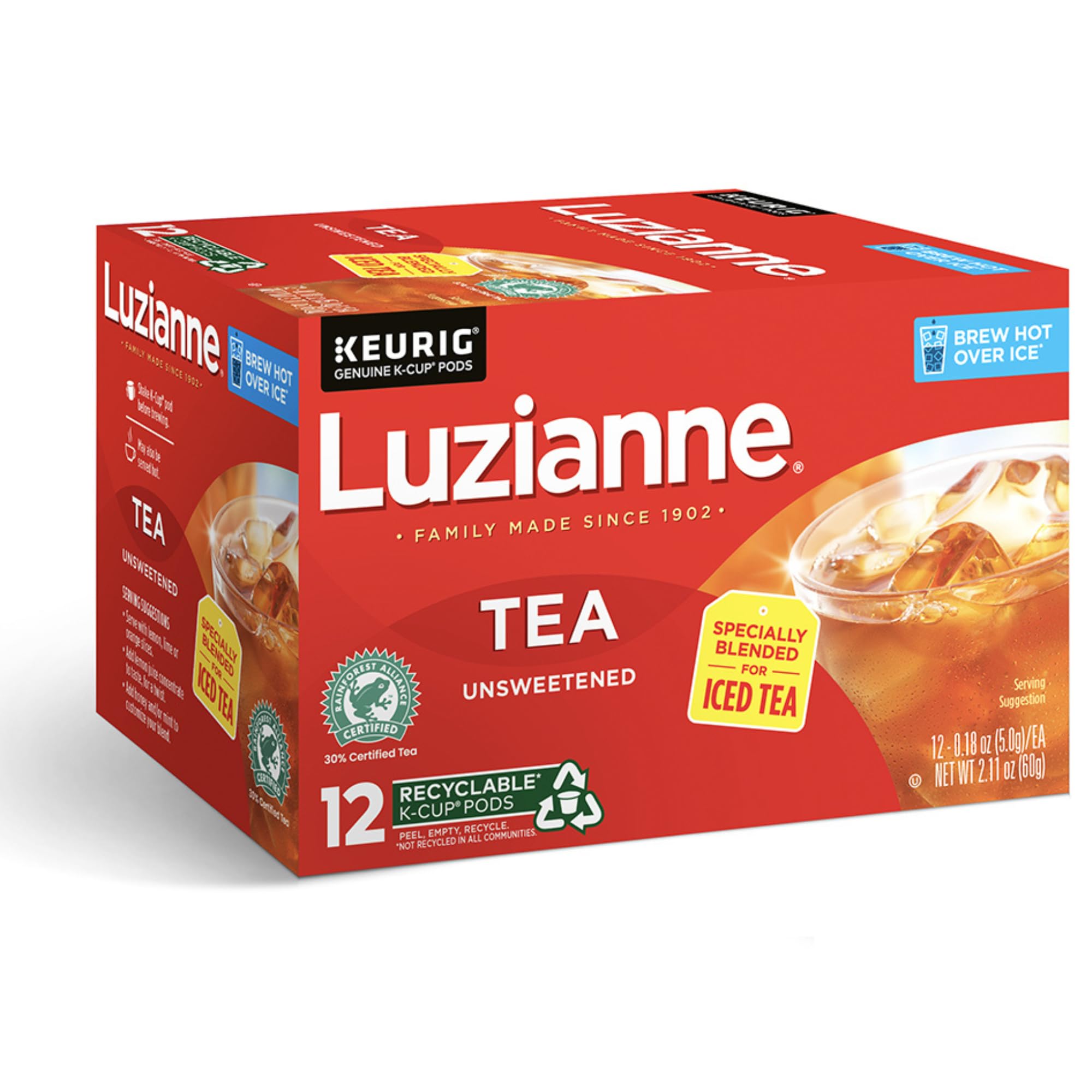 Luzianne Unsweetened Iced Tea, Single Serve Tea K-Cups for Keurig ...