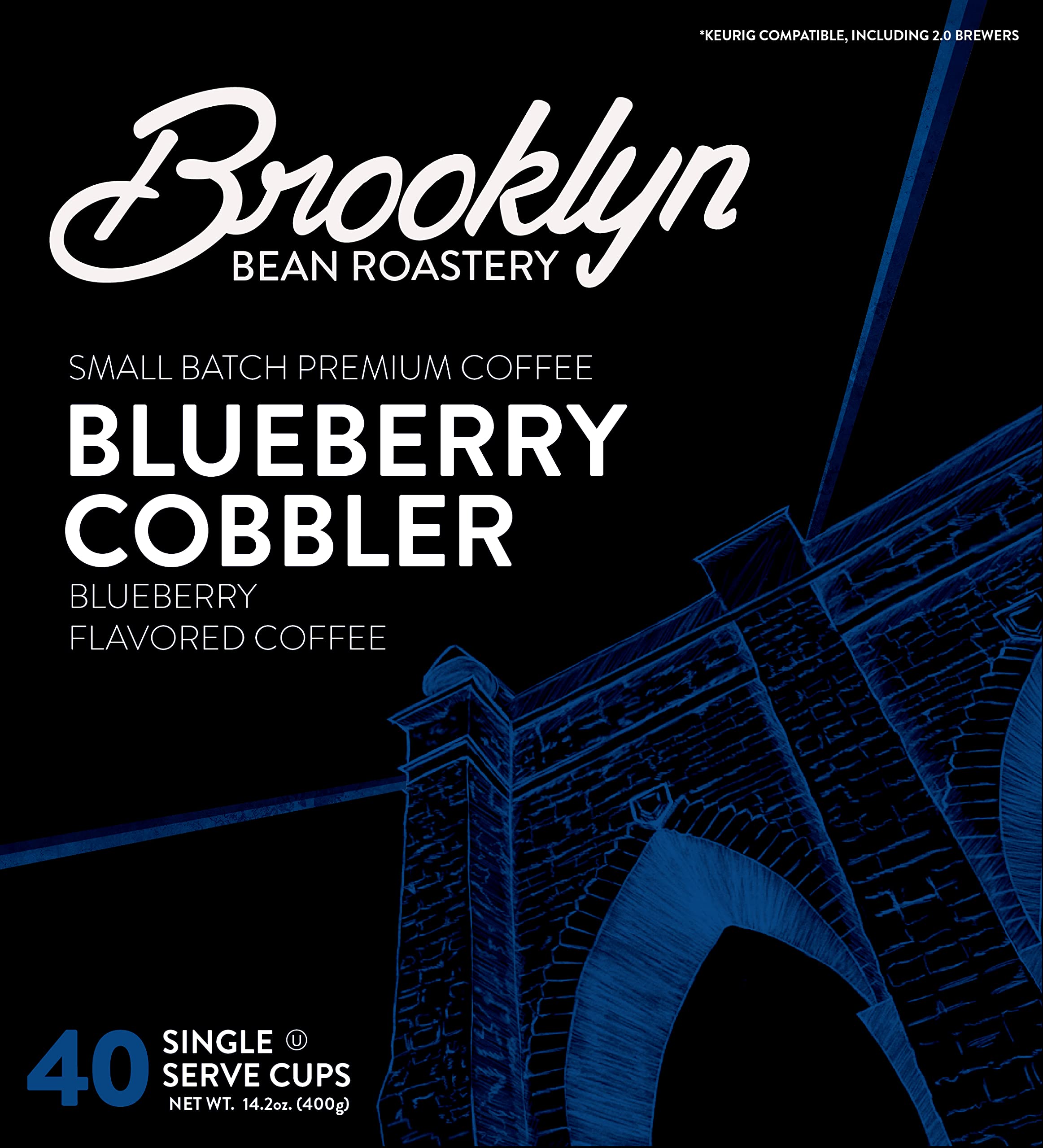 Brooklyn Beans Blueberry Cobbler Coffee Pods Flavored Gourmet Pack, Compatible with 2.0 Keurig K Cup Brewers, 40 Count