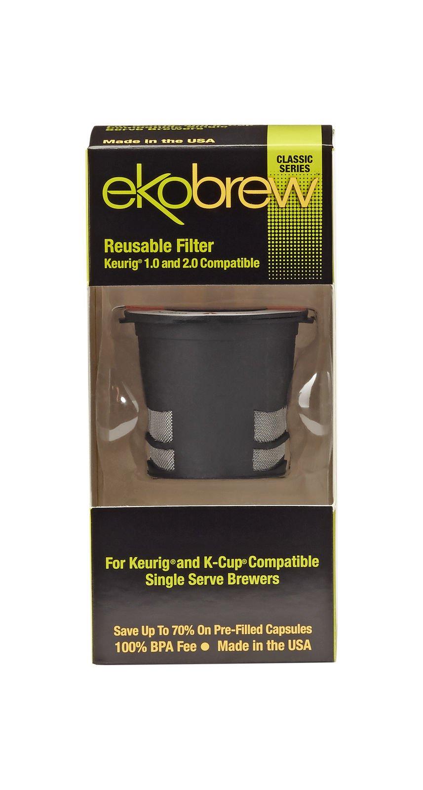 Ekobrew Classic Reusable Filter, Keurig 1.0 and 2.0 Compatible - Black