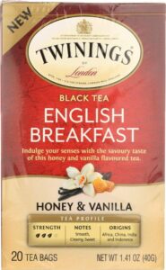 twinings english breakfast honey & vanilla tea bags, 20 count