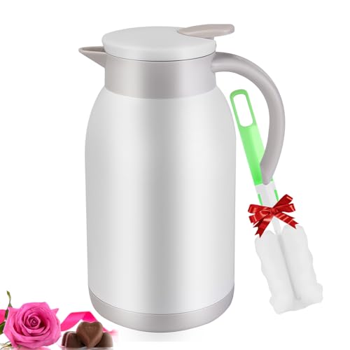 Stainless Steel Thermal Coffee Carafe Dispenser, Unbreakable Double Wall Vacuum Thermos Flask Large Capacity 40oz 1.2L Water Tea Pot Beverage Pitcher for Easter Party(White)