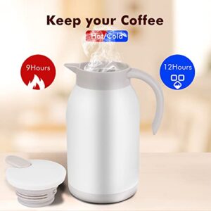 Stainless Steel Thermal Coffee Carafe Dispenser, Unbreakable Double Wall Vacuum Thermos Flask Large Capacity 40oz 1.2L Water Tea Pot Beverage Pitcher for Easter Party(White)