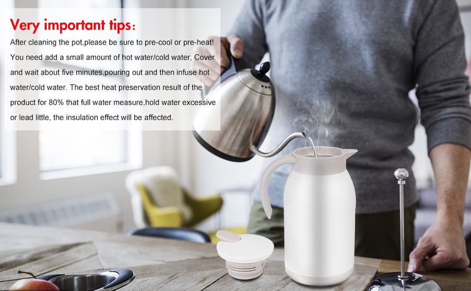 Stainless Steel Thermal Coffee Carafe Dispenser, Unbreakable Double Wall Vacuum Thermos Flask Large Capacity 40oz 1.2L Water Tea Pot Beverage Pitcher for Easter Party(White)