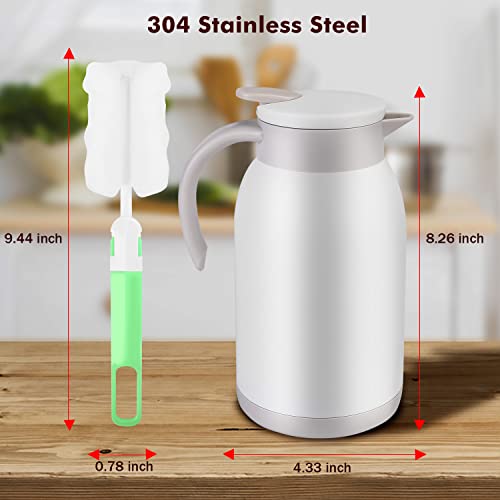 Stainless Steel Thermal Coffee Carafe Dispenser, Unbreakable Double Wall Vacuum Thermos Flask Large Capacity 40oz 1.2L Water Tea Pot Beverage Pitcher for Easter Party(White)