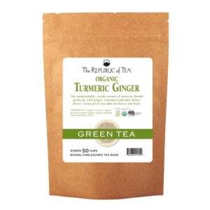 the republic of tea — organic turmeric ginger green tea refill, 50 tea bags, naturally caffeinated
