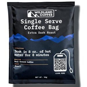 wildland coffee | extra dark roast 10 pack | single serve coffee bag | strong bold flavor | travel & camping size | tea bag style coffee | steepable