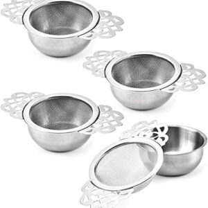 Vankcp 4 Set Tea Strainers with Drip Bowls, Loose Leaf Tea Strainers with Double Winged Handles Extra Fine Mesh Tea Infuser Brew Loose Leaf Tea, Spices, Seasonings