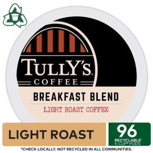 Tully's Coffee Breakfast Blend Keurig Single-Serve K-Cup Pods, Light Roast Coffee, 96 Count (4 Packs of 24)