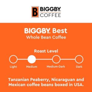 BIGGBY® COFFEE Whole Roasted Coffee Beans | Medium Roast BIGGBY® BEST Flavor, 2.5lb/40oz Bag | Farm-Direct Tanzanian Peaberry, Nicaraguan and Mexican Coffee Beans Boxed in USA