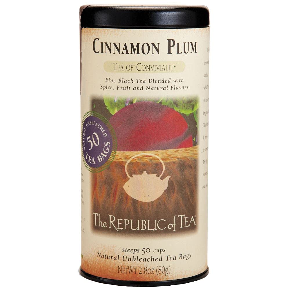 The Republic of Tea Cinnamon Plum Tea, 2.8 oz Tin, 50 Tea Bags, Spiced Black Tea | Caffeinated Tea