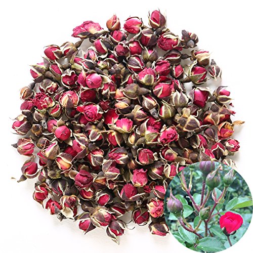 TooGet Fragrant Natural Deep Red Rose Buds Rose Petals Organic Dried Golden-Rim Rose Flowers Wholesale, Culinary Food Grade - 4 OZ