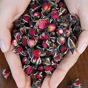 TooGet Fragrant Natural Deep Red Rose Buds Rose Petals Organic Dried Golden-Rim Rose Flowers Wholesale, Culinary Food Grade - 4 OZ