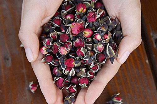 TooGet Fragrant Natural Deep Red Rose Buds Rose Petals Organic Dried Golden-Rim Rose Flowers Wholesale, Culinary Food Grade - 4 OZ