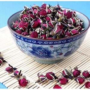 TooGet Fragrant Natural Deep Red Rose Buds Rose Petals Organic Dried Golden-Rim Rose Flowers Wholesale, Culinary Food Grade - 4 OZ