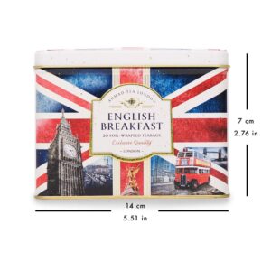 Ahmad Tea Black Tea, Nostalgic Britain Metal Caddy, English Breakfast Tea, 20 foil teabags - Caffeinated & Sugar-Free