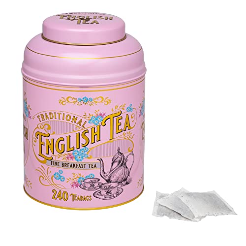 New English Teas Vintage Victorian Tea Tin in Pink with 240 English Breakfast Teabags