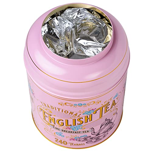 New English Teas Vintage Victorian Tea Tin in Pink with 240 English Breakfast Teabags