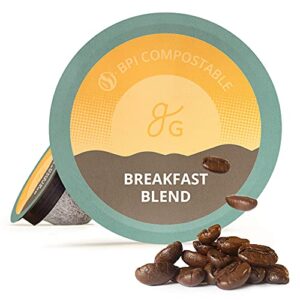 greater goods compostable coffee pods - k cup compatible including keurig 2.0, light breakfast blend (72 ct)