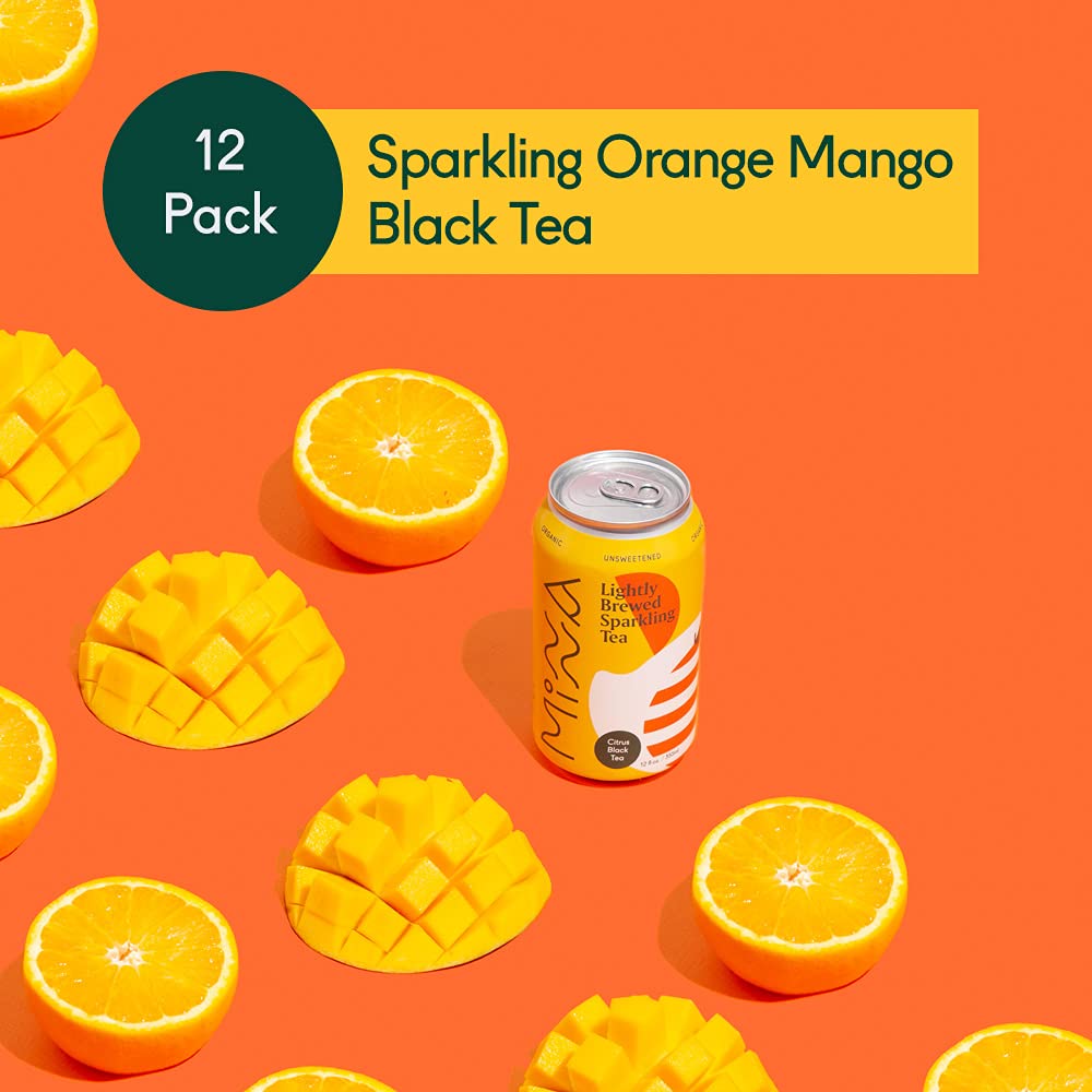 Minna Organic Sparkling Iced Tea - ORANGE MANGO BLACK TEA: No Sugar, Zero Calorie, Lightly Brewed, Refreshing, Non-GMO, Fair Trade, 12 Fl Oz Cans [12-Pack]…