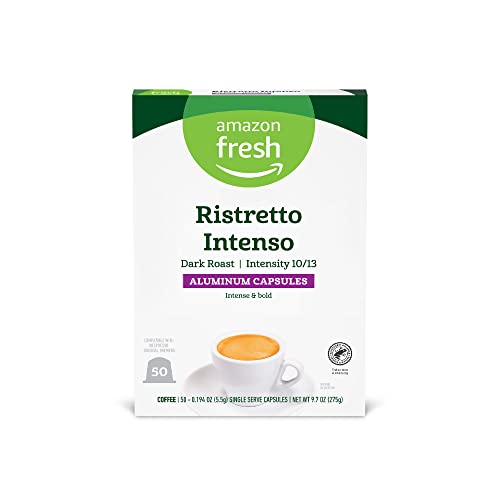 Amazon Fresh Ristretto Intenso Dark Roast Aluminum Capsules, Compatible with Nespresso Original Brewers, Intensity 10/13, 50 Count (5 Packs of 10)