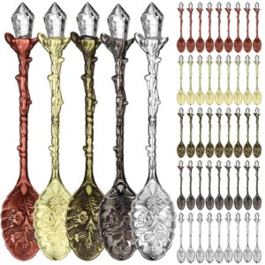 retro coffee spoons crystal alloy spoons vintage carved coffee spoon decorative dessert ice cream spoons set for cafe tableware home office party supplies (50)