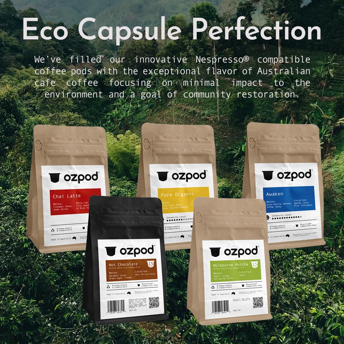 OzPod Chai Tea Capsules for Nespresso, Premium Pods, 100% Compostable and Biodegradable from Australia, Compatible with Nespresso Original, 15 Single Serve Cups, Fair Trade
