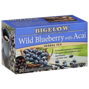 bigelow tea wild blueberry with acai herbal tea, 20-count (pack of 6), caffeinated 120 tea bags total