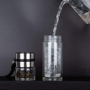 PARACITY Glass Tea Infuser Bottle Tea Flood Cup Double Wall Borosilicate Portable Travel Tumbler Mug Leakproof for Loose Leaf Flower Herbal Tea Bags 13 OZ/380ML