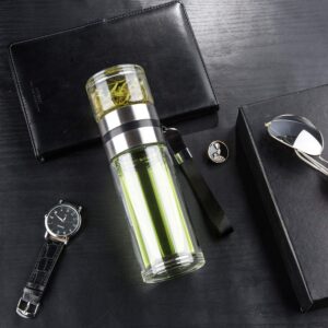 PARACITY Glass Tea Infuser Bottle Tea Flood Cup Double Wall Borosilicate Portable Travel Tumbler Mug Leakproof for Loose Leaf Flower Herbal Tea Bags 13 OZ/380ML