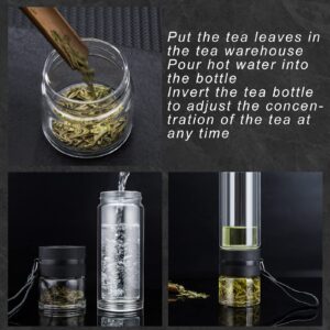 PARACITY Glass Tea Infuser Bottle Tea Flood Cup Double Wall Borosilicate Portable Travel Tumbler Mug Leakproof for Loose Leaf Flower Herbal Tea Bags 13 OZ/380ML