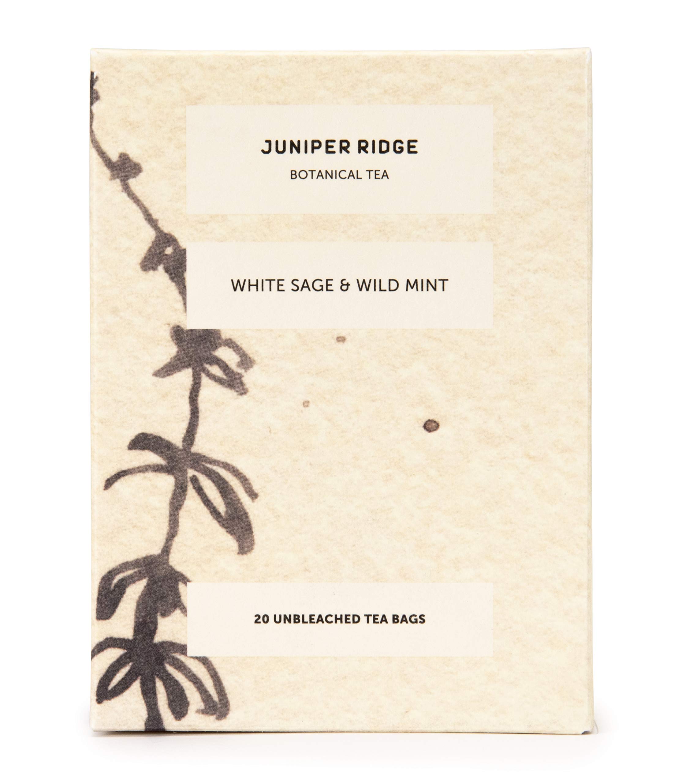 Juniper Ridge White Sage & Wild Mint Botanical Tea - Earthy, Herbal, & Bright Mint Notes - Vegan, Caffeine Free & Gluten Free - 20 Unbleached Teabags